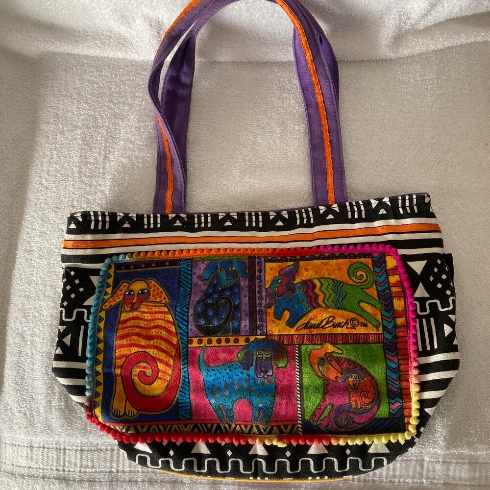 Laurel Burch Multicolor Dogs Patchwork Tote Purse - image 1
